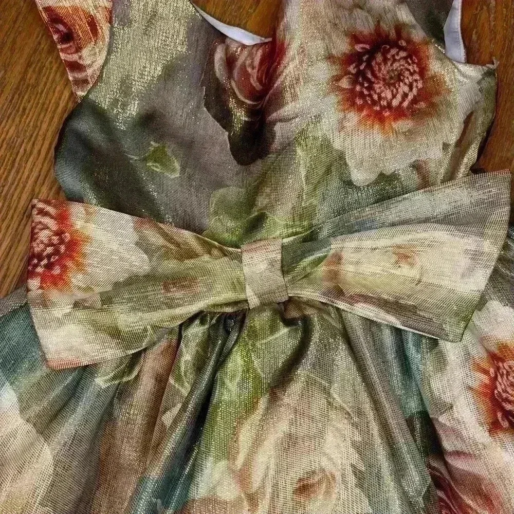 Sweet Kids Flower Girl Dress Gold Floral Size 4 Fall Wedding Party Bow